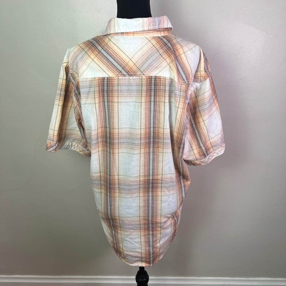 BKE Plaid Pearl Snap Western Shirt XL Orange Athletic Fit Short Sleeve Cowboy - Picture 4 of 8